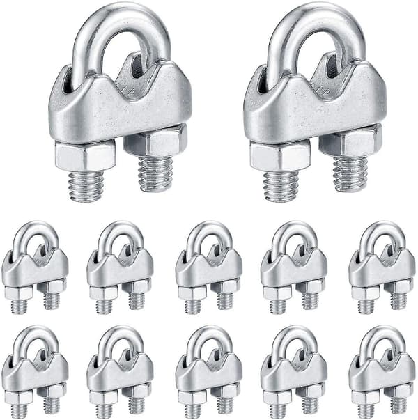 12 stk. Wiretauklemmer, U-bolt Salfeste, U-formede Klemmer, Rustfritt Stål