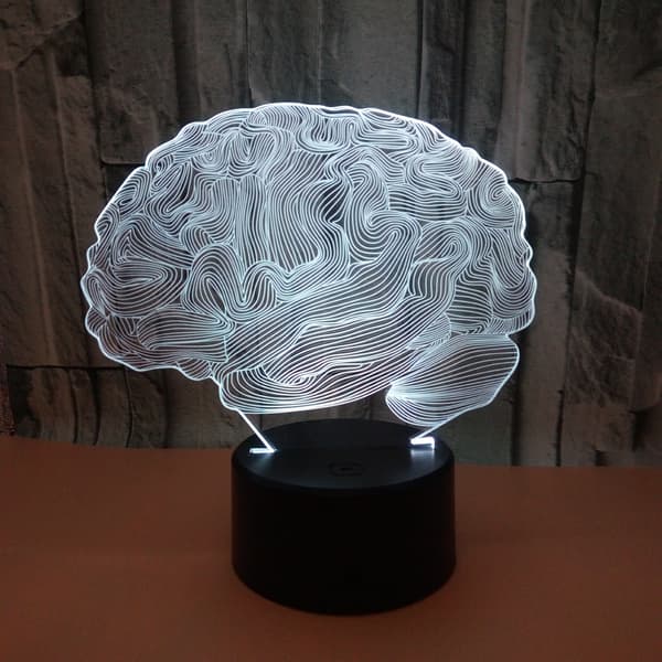 3D Hjerneillusjon Bordlampe LED 7 Farger Utskiftbar Nattlampe
