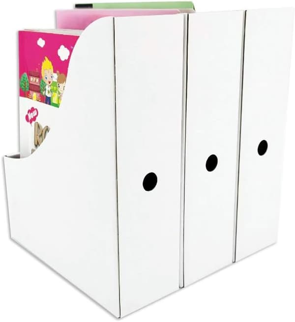 Magazine Rack (12-pack, White) - File Holder, Desk File Organizer, Document Storage Box, with Labels