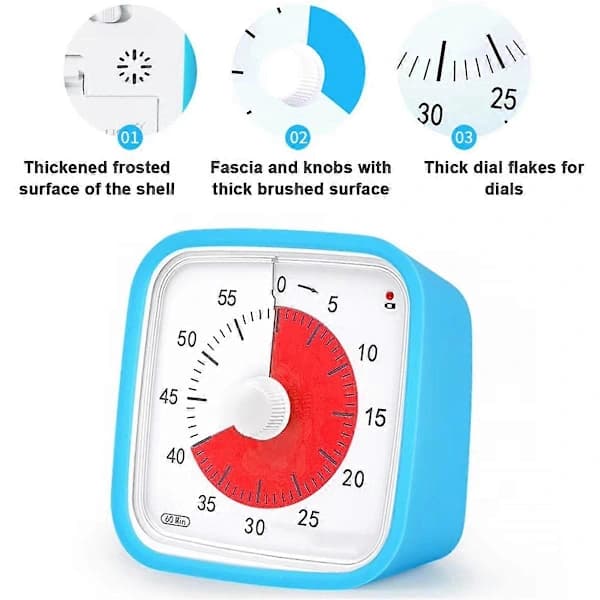 VT01 60 Minutters Visuel Timer Lydløs Nedtælling Tidsstyring Faldesikker Vækkeur DIY Timer til Studerende Undervisningsmateriale Blå