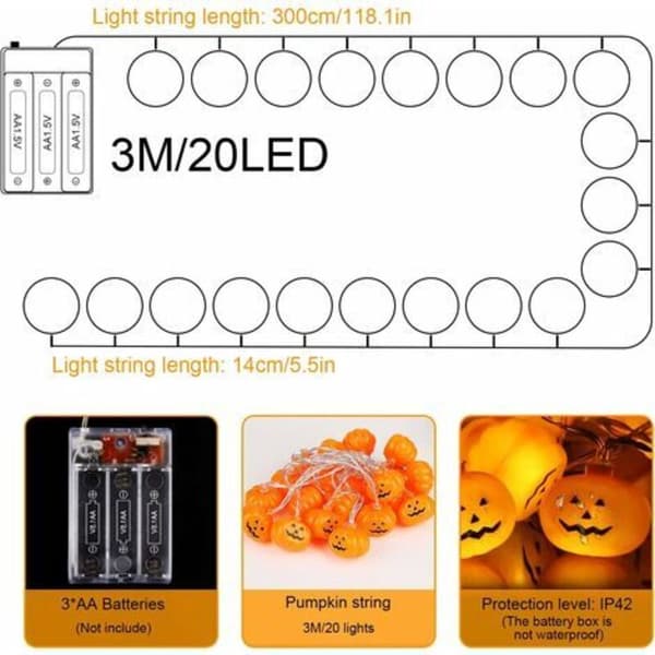 Halloween LED Pumpkin String Lights, 3M 20LED Halloween Decor Pumpkin String Lights, Decoration String Lights, for DIY Halloween Party/Christmas KLB