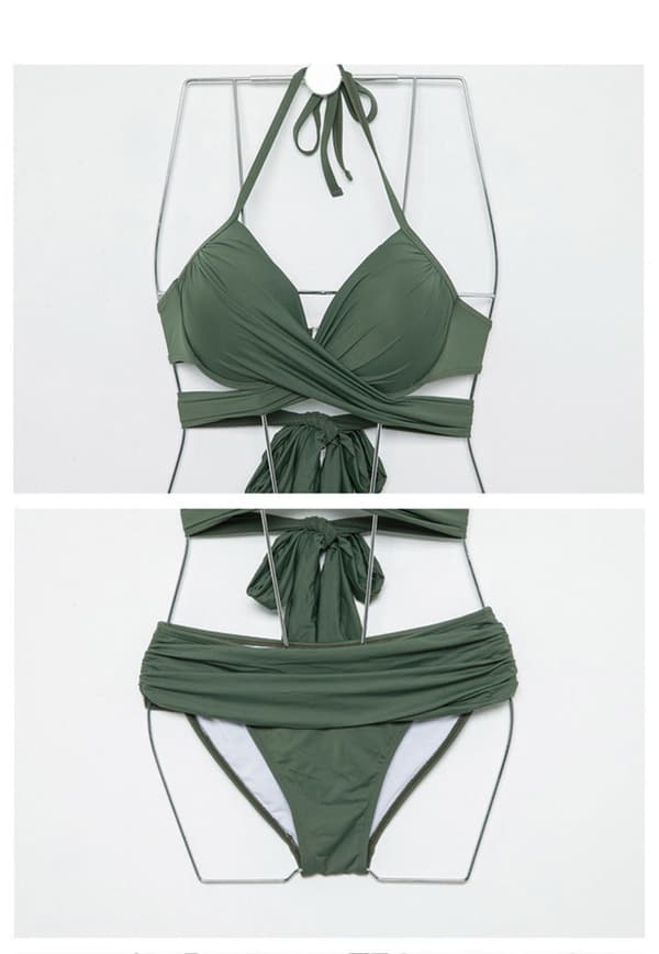 Kryssbundet delt bikini (grønn S, 70-75), samlende sexy BH