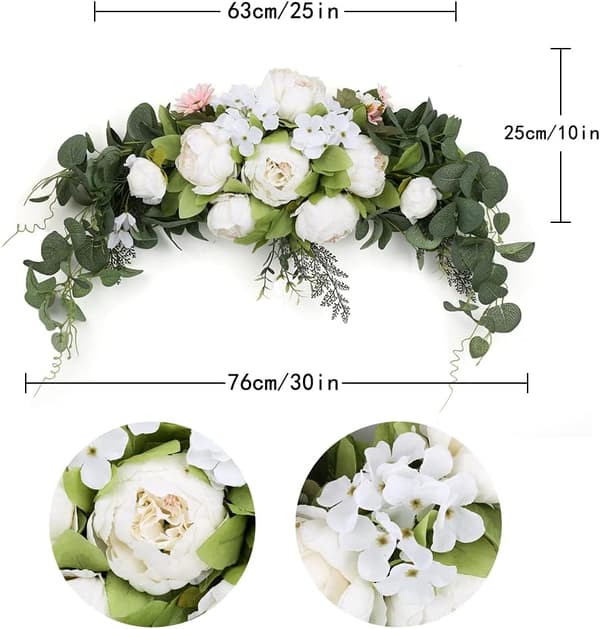 Rustikk kunstig blomsterkrans for bryllup - 76 cm - Peon DXGHC