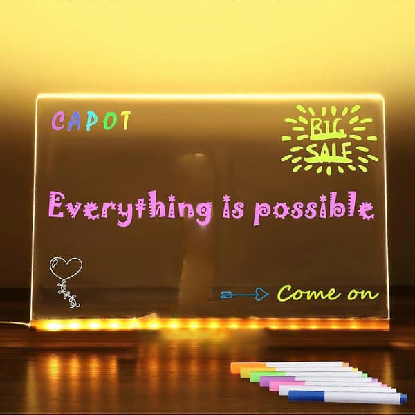 Farget LED-tavle, opplyst akryl-whiteboard, lysende akryl-meldingstavle, opplyst whiteboard med stativ, 15*15cm