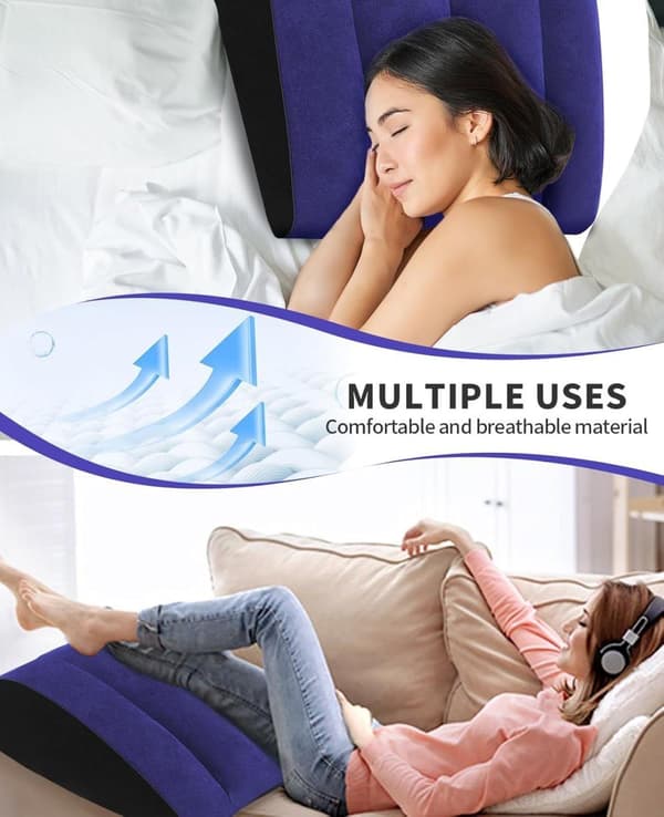 Inflatable Wedge Pillow, Leg Care & Back Support Pillow for Bed, Travel, Office and Relaxation