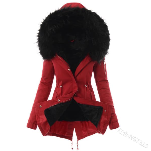 Women's Winter Jacket, Warm Lined Mid-Length Parka Red M_yux