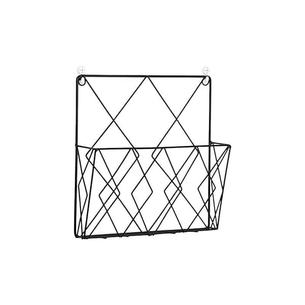 Metal Wall Mounted Magazine Rack with 2 Hooks - Black, Compatible with Magazines, Books & Office Documents