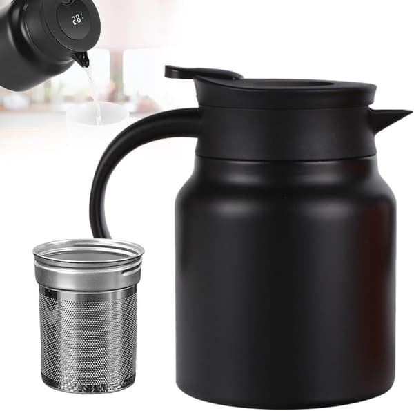 Tekanne - Tekanne med filter - Dobbeltvegget vakuumtermos - Tekanne i rustfritt stål - svart