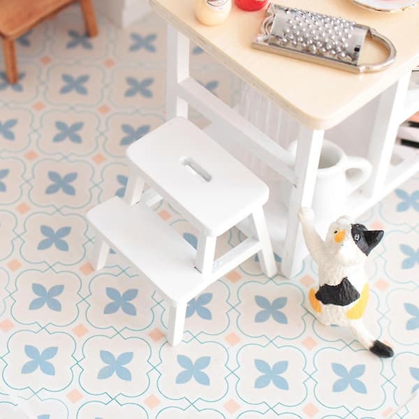 1/12 Miniature Ladder Stool Wooden Footstool Double Layer Chair Holding Stool White