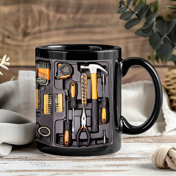 Mug for the Mechanic with Funny Realistic Toolbox Design, Coffee Cup, Novelty 3D Visual Ceramic Mug A A