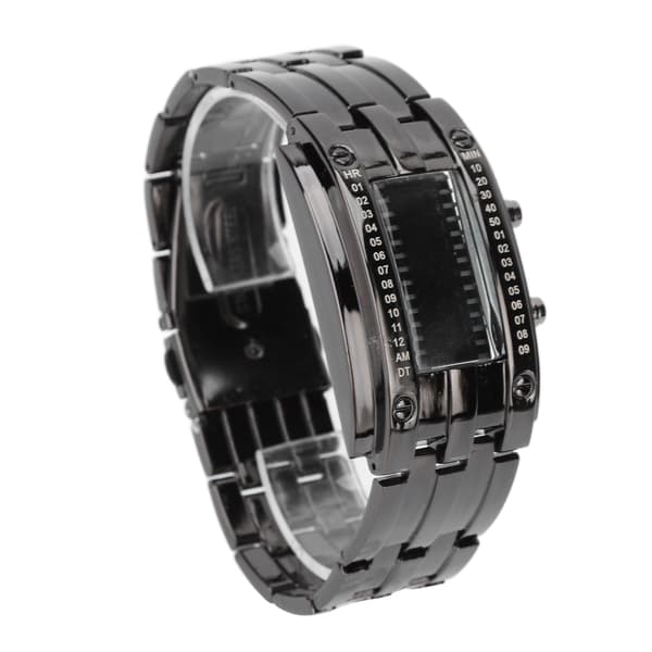 LED Watch Unique Binary Time Display Convex Arc Structure Waterproof LED Wristwatch Electronic Watch Black S