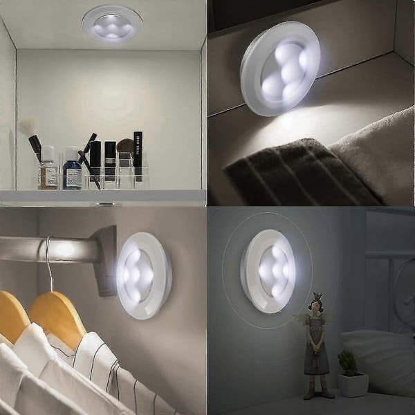 Wireless LED Puck Lights with Remote Control, Battery Operated Lights for Night Light Under Cabinet Lighting, Dimmable Wardrobe Light, Touch Light, Self-Adhesive