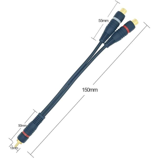 RCA Y-kabel Splitter, 15 cm RCA til 3,5 mm Jack Han til 2 Hun, 2-pak, Blå - Kompatibel med Subwoofer, Bilstereo, AV, Phono