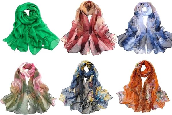 Georgette Chiffon Skjerf Kvinner Langt Sjal Blomstermønster