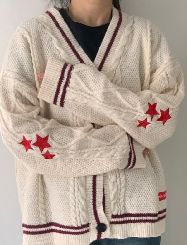Taylor Swift Star Folklore Cardigan Stjernebrodert Oversized Strikket Knapp-Opp Genser Rød Rød M Red M