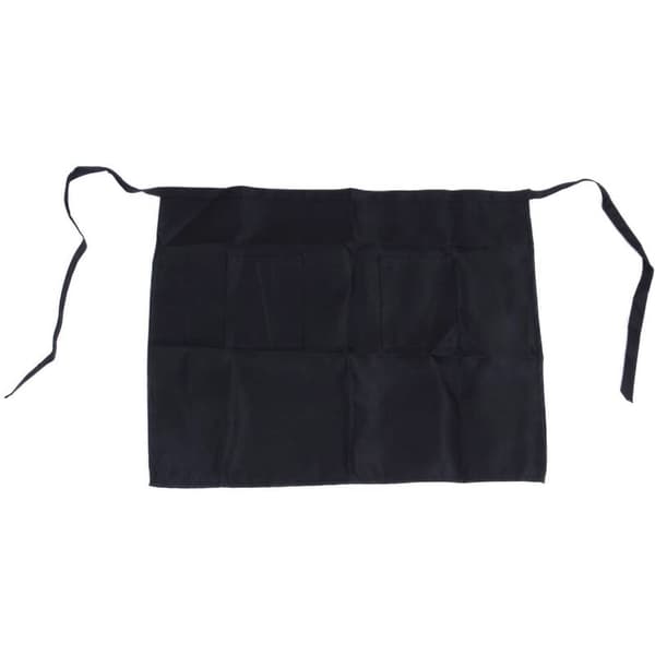 Black Half Apron Women's Waitress with 2 Bar Pockets Short Waist Solid Color