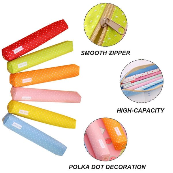 6-pack Small Slim Pencil Cases with Polka Dot Pattern - Pencil Cases for School Supplies
