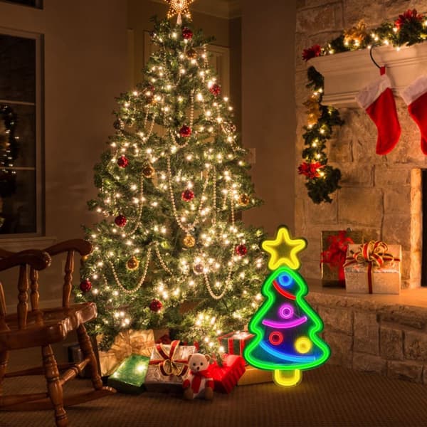 LED Neonlys Juletræsform Lysskilt USB Nat KLB