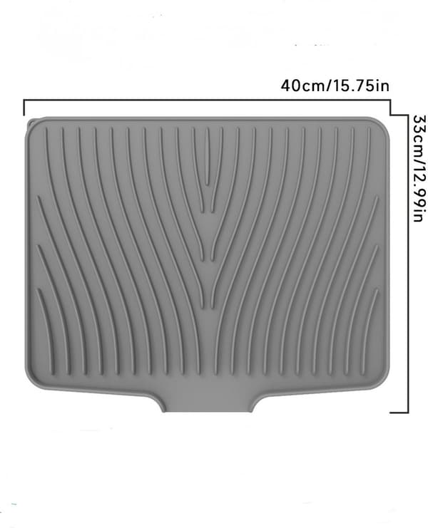 Silicone Dish Drying Mat with Drain, Non-Slip Heat Resistant Foldable Countertop Dish Rack for Kitchen, Grey 40 x 33 cm