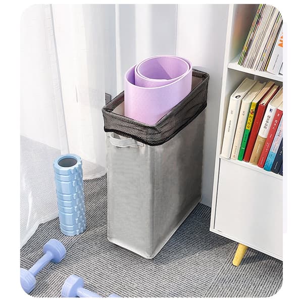 Laundry Basket with Wheels, Laundry Hamper on Wheels Space-Saving Design, Foldable Slim Rolling Clothes Storage Bin with 4 Caster Wheels and Side