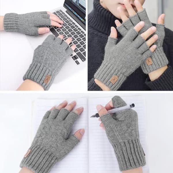 Fingerlösa Termiska Handskar för Män och Kvinnor - Stickade Vinterhandskar med Mjukt Foder