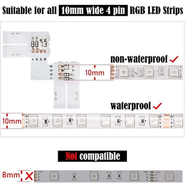 L-formet hurtigkobling [12 stk] for LED-lyslistkontakter,