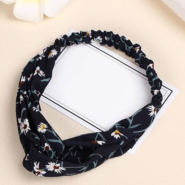 Vridd Bandeau - AVIZAR - Blomstret Sateng - Midnattsblå - Elegant - Komfortabel Blå