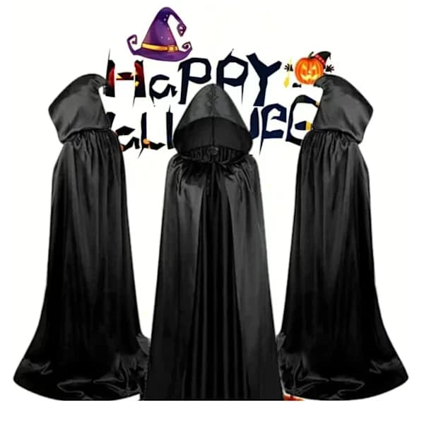 Kappe til døden, vampyr, heks, festkostume til voksne og børn, sort kappe