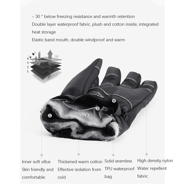 100 % vandtætte vinterhandsker -30℉ varme vindtætte alle fingre touch