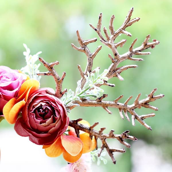 Pannebånd med gevir og blomster, hårbånd til jul, til jenter, julehodeplagg