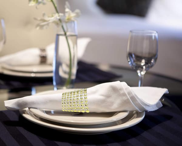 Sølv Rhinestone Bånd Servietring Bling Sæt til Dekoration 50