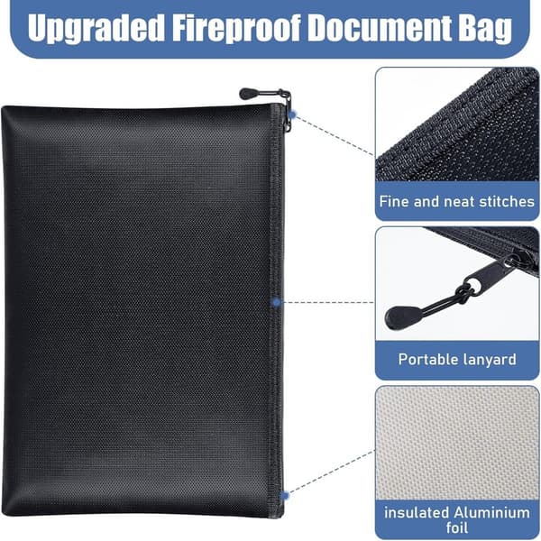 Fireproof Document Bag - Fireproof and Waterproof Money Bag with Zipper for Cash - Fireproof Document Bags