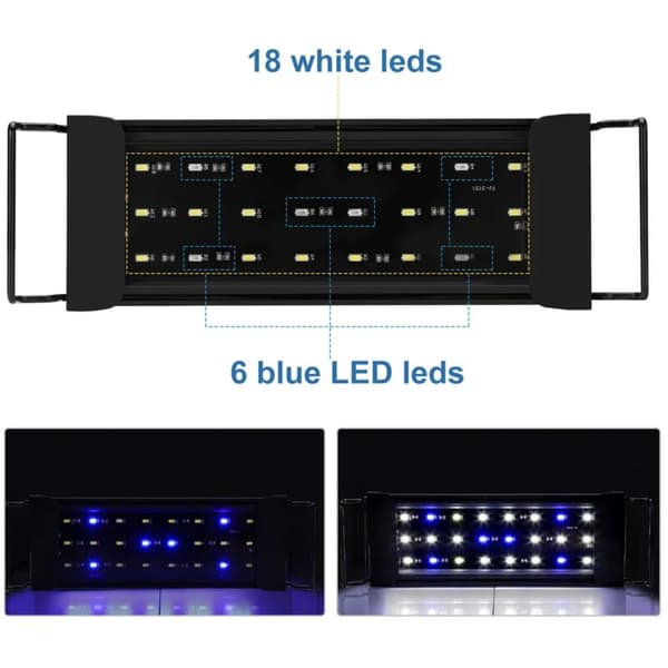 12W LED Akvariumbelysning Universell Passform Ytlampe med Timer, 30-50cm