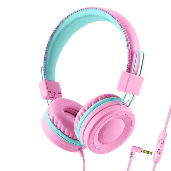 Hörlurar för barn, kabelhörlurar för flickor, rosa