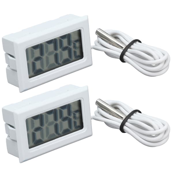 2 Pcs Electronic Digital Thermometer Thermostat Temperature Gauge 2s Update with Probe White