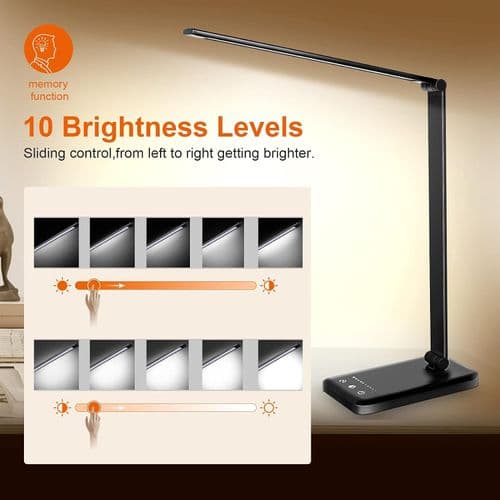 LED-bordlampe med trådløs lader, USB-ladeport, 5 lysmoduser