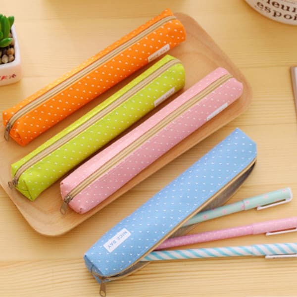 6-pack Small Slim Pencil Cases with Polka Dot Pattern - Pencil Cases for School Supplies