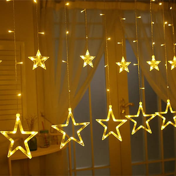 Gardiner med lys, 138 LED 2,5 meter stjerneformede gardinlys