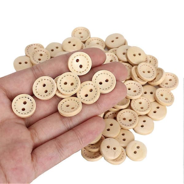 100 stk Treknapper Sirkulær Trefarge DIY Tilbehør Søm 2-Hulls Knapp 1,5 cm