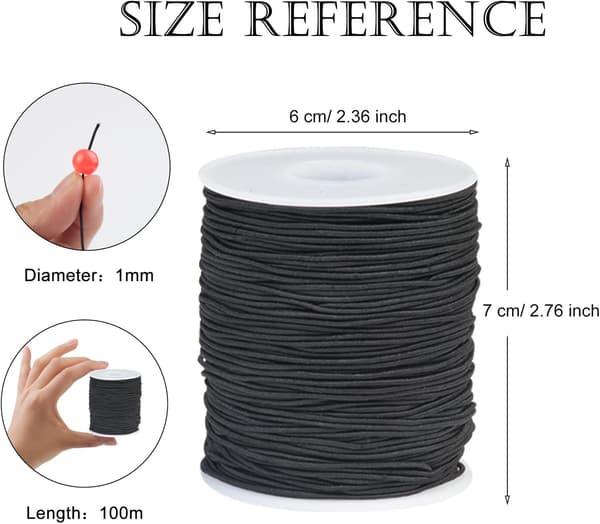 100m Elastic Cord 1mm Elastic String Craft Cord Elastic Thread for Bracelets and Crafts Black