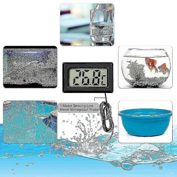 4-pack digital LCD-termometer med extern sond för kylskåp, frys, akvarium, svart