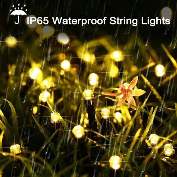 Utendørs solcellelysslynge 20m 200 LED lysslynge 8 moduser