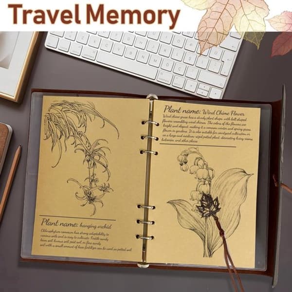Vintage Leather Notebook with Maple Leaf Pattern A5 16.5x23.5 CM 80 Sheets 6-Ring Binder Refillable Travel Diary Sketchbook Journal Red