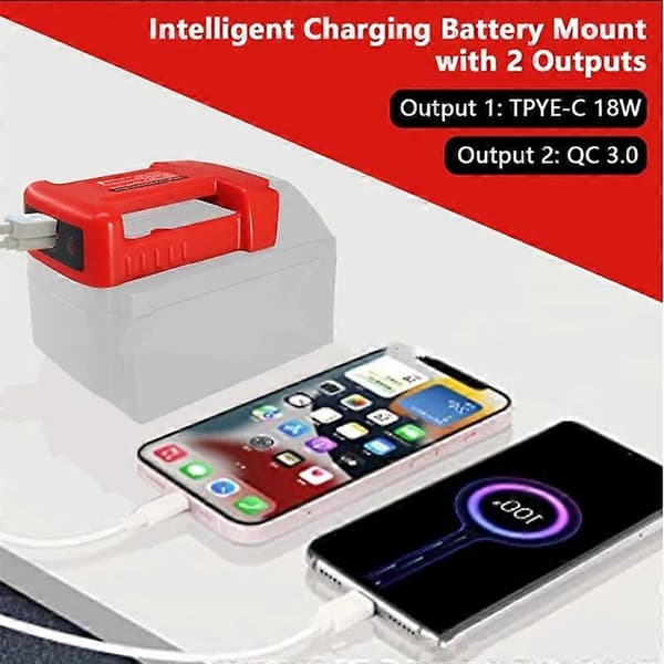 Til Milwaukee USB Batteriholder Hurtigoplader Rack til Milwaukee 18V Batteri Bærbar Batteriholder Adapter med USB Type-C