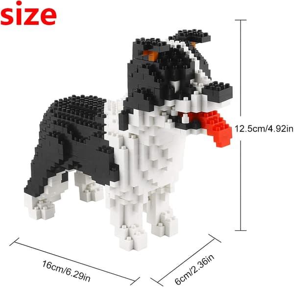 950 Bitar Border Collie Hund Mikrobyggstenar, Djur Mini Blockstenar Leksaksset KLJM-02 (Border Collie)