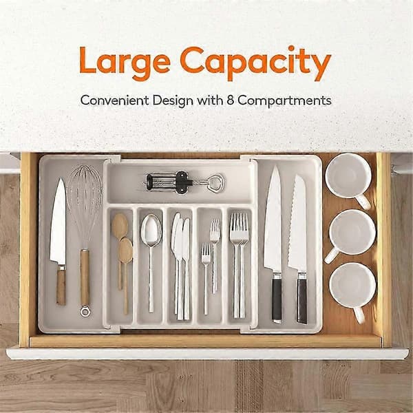 Cutlery Drawer Organizer, Extendable Utensil Tray for Kitchen, Adjustable Silverware and Cutlery H