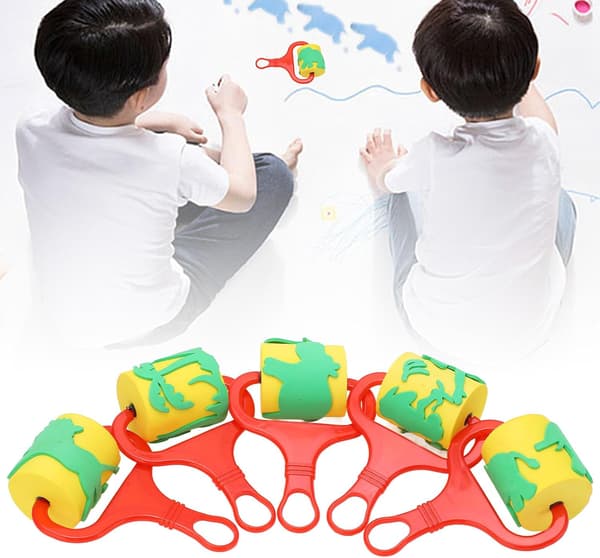 5 Pcs Patterned Paint Rollers, Reusable Sponge Handmade Foam Paint Rollers