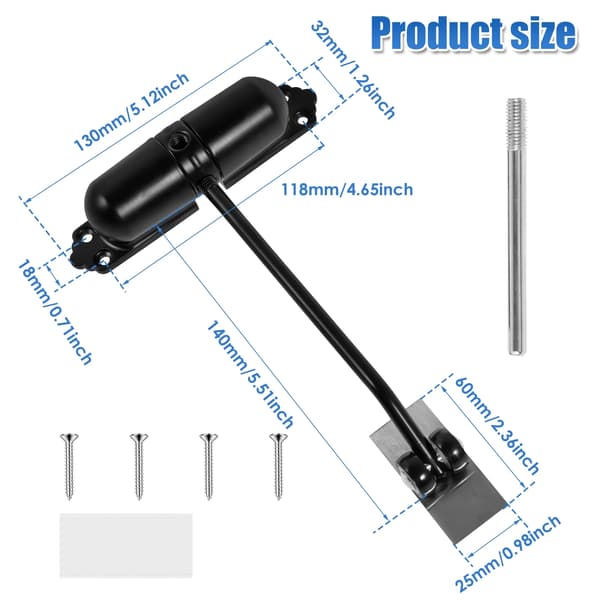 Automatic Double Spring Door Closer, Adjustable Heavy Duty Aluminum Alloy Security Latch for Home Doors, Black