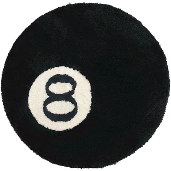 Sort Tæppe, Billardbolds Tæppe, 8-Bold Blødt & Fluffy Sort Tæppe Soveværelsesindretning, Sort Cirkeltæppe til Stue Boligindretning 60*60