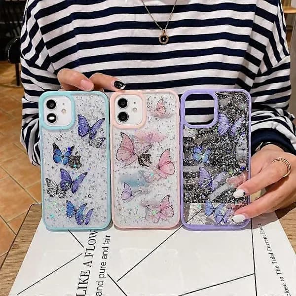 Glitteri Perhonen TPU Puhelinkotelo iPhone 16:lle